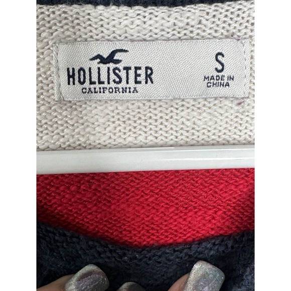 Hollister American Flag Bold Knit Pullover Sweater Relaxed Fit Short SMALL Stars - Picture 5 of 7